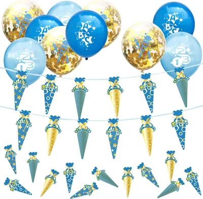 Produktbild von Oblique Unique Schuleinführung Schulanfang Einschulung Deko Set - Zuckertüten Girlande + Luftballon Set + Konfetti