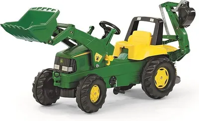 Produktbild von Toys Traktor / rollyJunior Trettraktor John Deere (mit Lader und Heckbagger, für Kinder ab 3 Jahren, Flüsterlaufreifen) 811076