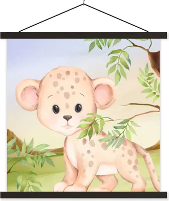 Produktbild von MuchoWow® Textilposter Leopard - Dschungel - Blätter 90x90 cm mit schwarzem Rahmen - Magnetisches