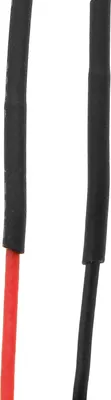 Two wires, one red and one black, are shown with black heat shrink tubing on the top ends.