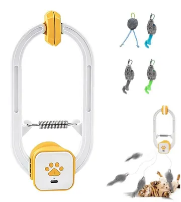 Produktbild von Interaktives Katzenspielzeug für Wohnungskatzen, USB-aufladbar, Elektrisch, mit Fernbedienung, Aufhängbares Spielzeug zum Spielen und Trainieren, Gelb