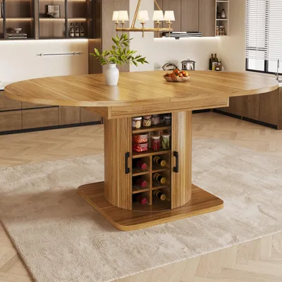 Produktbild von Flieks Ausziehbarer Esstisch mit Stauraum, Multifunktionaler Tisch mit herausnehmbaren Einlegeböden, Küchentisch 118-158x118x76cm, Dunkelbraun
