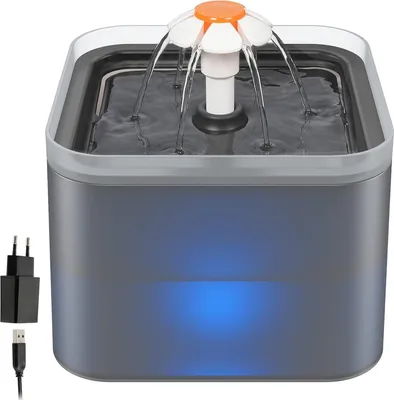 Produktbild von Trinkbrunnen 2 Liter, Katzen Trinkbrunnen, Haustier-Wasserspender, Automatisch Leise, Wasserspender mit LED-Licht Grau