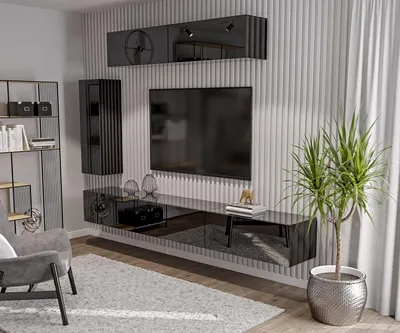 Produktbild von HAJDUK FURNITURE Wohnwand Hochglanz Schwarz 270 cm, TV Lowboard 3x90 cm + 2x Wandschrank 90 cm + 105 cm