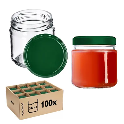 Image de KADAX Pots à conserves avec couvercle "Lerma", Pots à conserves, 200 ml, 100 pièces, couvercle vert
