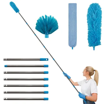 Produktbild von Teleskop Staubwedel 310 cm Waschbar mit Eckbesen und Spinnenwebenentferner Blau
