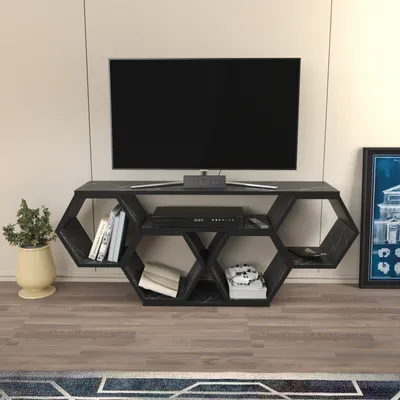 Image de Decorotika Miel Support TV pour téléviseurs jusqu'à 55" | Noir & aspect marbre