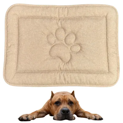 Obrázek produktu pro Podložka pro psy DOTTY s motivem tlapek - béžová - velikost L (88×60 cm) - omyvatelný, voděodolný pelíšek - protiskluzový a odolný pro velké psy