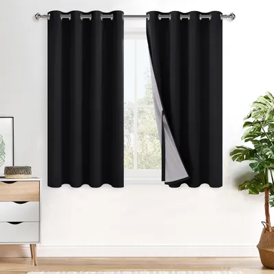 Verdunkelungsvorhänge, doppellagig, 2er-Set, 145x140 cm, schwarz