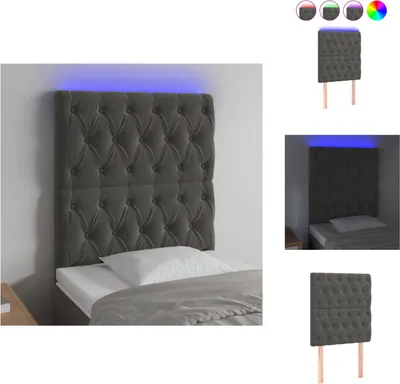 Produktbild von vidaXL LED Kopfteil Dunkelgrau 80x7x118/128 cm Samt -  Kopf- & Fußenden