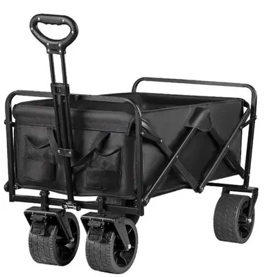 Image de Chariots de plage pliables avec cadre en acier - Poignée réglable - Chariots de jardin robustes - Capacité de charge de 150 kg - Noir
