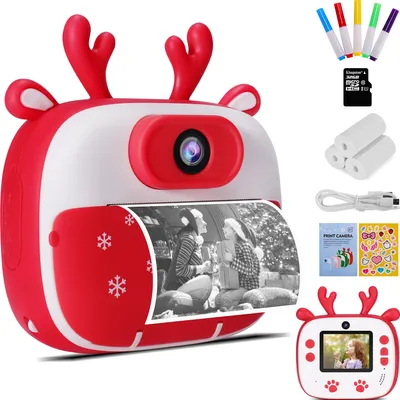 Image de Appareil photo instantané pour enfants, Appareil photo numérique pour enfants avec 2 rouleaux de papier d'impression, carte SD 32G, Caméra photo Caméra vidéo Cadeaux pour 3-14 ans Filles Garçons,Rouge