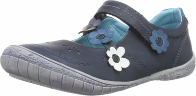 Produktbild von Ballerinas für Kinder Dunkelblau mit Blumen-Applikationen, Klettverschluss und flexibler Laufsohle