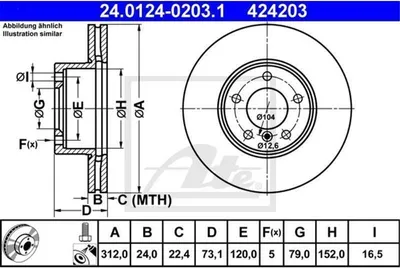 Immagine prodotto di 2x ATE 24.0124-0203.1 Disco freno asse anteriore