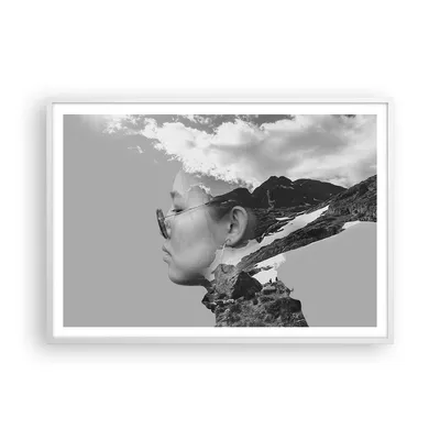 Produktbild von Gerahmtes Poster - Weißer Rahmen - Frau modern schwarz und weiß - 100x70 cm - Wand Bild - Wanddeko - Wandbilder - Kunstposter - Wandposter - Bilderrahmen - Bilder - Kunstdruck - P2WAA100x70-4571