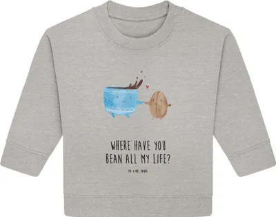 Produktbild von Mr. & Mrs. Panda Organic Baby Pullover Kaffee Bohne 12. - 18. Monat - Heather Grey - Geschenk, Glück, Zufriedenheit, Bullover, Genuss, Lustige Sprüche, Kaffeebohne