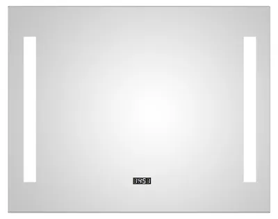 Obrázek produktu pro Koupelnové zrcadlo s osvětlením Talos Star 80x60 cm - nástěnné zrcadlo s kvalitním hliníkovým rámem a kolébkovým spínačem - vestavěné digitální hodiny - světelné zrcadlo s neutrálním bílým světlem - zrcadlo do koupelny s podsvícenými světelnými výřezy