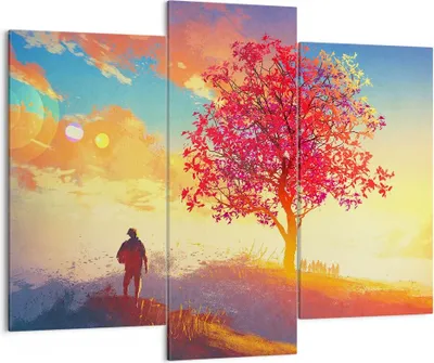 Produktbild von Bild auf Leinwand - Leinwandbild - Baum Wiese Feld - 130x100cm - Wand Bild - Wanddeko - Wandbilder - Leinwanddruck - Bilder - Kunstdruck - Wanddekoration - Leinwand bilder - Wandkunst - CB130x100-3715