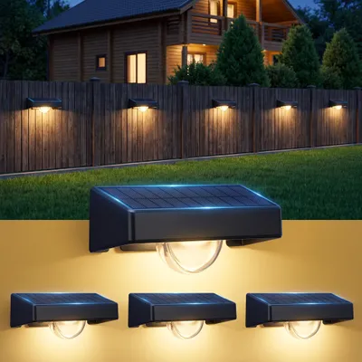 Produktbild von 4 Stück Solarlampen für Außen Garten, RGB Solarleuchte Zaunlichter Kaltweiß, Warmweiß, RGB, LED Solar Gartenleuchten für Terrasse, Terrasse, Zaun