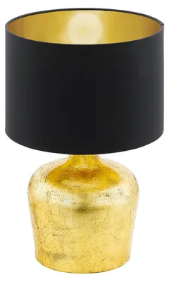 Produktbild von EGLO Tischlampe Manalba, Tischleuchte, Nachttischlampe aus Metall und Stoff, Wohnzimmerlampe in Gold, Schwarz, Lampe mit Schalter, E27 Fassung