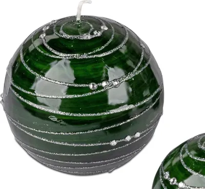 Produktbild von Kugelkerze SPIRALE grün silber D.  10cm aus Wachs Formano W24