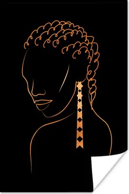 Produktbild von MuchoWow® Poster Frau - Gold - Ohrring - Strichzeichnung 40x60 cm - Plakate für die Wand - Poster Babyzimmer