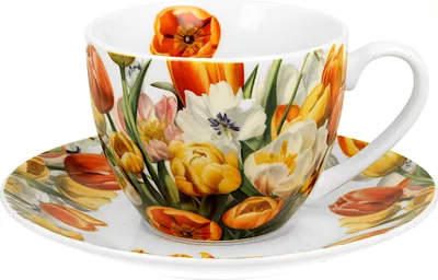 Produktbild von DUO Flowers Classic Tasse mit Untertasse 250 ml TULIPS New Bone China Porzellan
