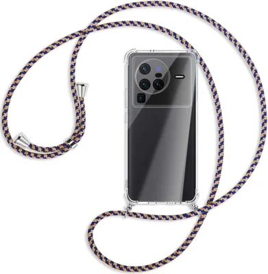 Produktbild von Handykette Backcover-Schutzhülle mit Band (Metall silberfarben) für vivo X80 Pro (V2185A,V2145, 6.78'') - blau+beige