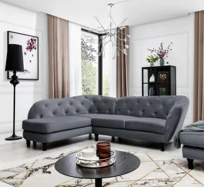 Produktbild von Ecksofa Designersofa CHARLOTTE in Stoff Matt Velvet Anthrazit Ottomane Links