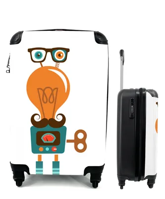 Produktbild von MuchoWow® Koffer Handgepäck Trolley Rollkoffer Kleine Reisekoffer mit 4 Rollen - Roboter - Brille - Schnauzbart - Kinder - Jungen - Cabin Size < 55x40x23 cm & 55x40x20 cm - Kinderkoffer - Kabinenkoffer - Boardgepäck - Reise-Box - Reisekoffer - Reisegepäck - Koffer mit Bild - Trolley für Kinder