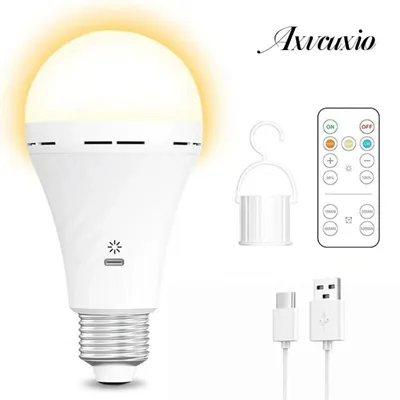 Produktbild von LED Glühbirne, 2600mAh, USB Rechargeable Campinglampe mit Fernbedienung, Timing, E27-Sockel&Wiederaufladbare mit Haken für Tischlampe, Nachtlichte