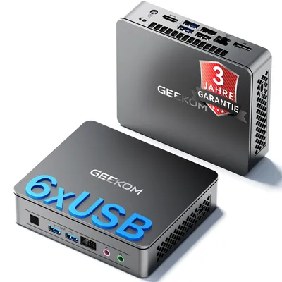 Produktbild von GEEKOM Air12 Lite Business Mini PC, Intel N95, 8GB DDR4 & 256GB SSD, 6× USB, 9-Pin-Anschluss, Dual-Display 4K@60Hz, leiser Desktop für Büro