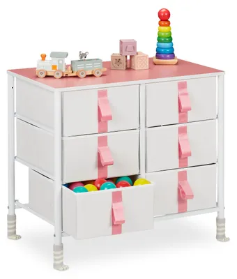 Kinderzimmer-Kommode, 6 Stoffschubladen, Weiß/Rosa, 61,5x68x40,5 cm