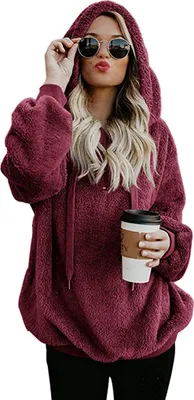 ASKSA Damen Pullover Langarm Winter Hoodie Warm Teddy