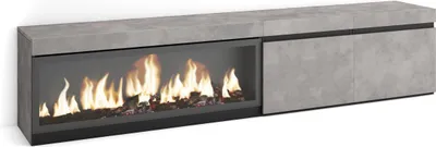 Produktbild von TV-Schrank, Lowboard, 208x35x45cm, Für TV-Geräte bis zu 80", Elektrokamin XXL, Zementgrau