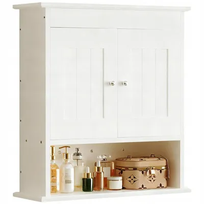 Image de Meuble de salle de bain suspendu blanc 2 portes Etagère murale scandinave Loft