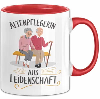Produktbild von Krankenschwester Pflege Betreuung Tasse Geschenk Lustige Geschenkidee Spruch Altenpflegerin Aus Leidenschaft (Rot)