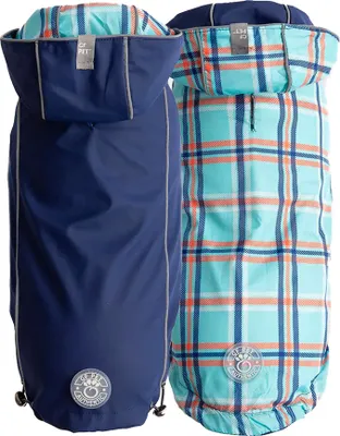 Produktbild von GF Pet Reversible ElastoFit Raincoat - Regenjacke- Wasserdichte Hundebekleidung- Größe L Hundemantel Rückenlänge 46cm- Marine
