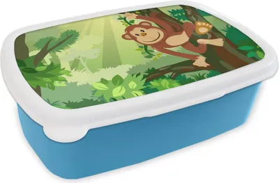 Produktbild von KitchenYeah® Lunchbox Brotzeit Brotdose 17x11 cm Affe - Dschungel - Jungen - Mädchen - Blumen - Kinder Kinder Brotzeitdose - Lunch - Kunststoff  - Brotbüchse - Sandwichbox - Lunchbox für Kinder