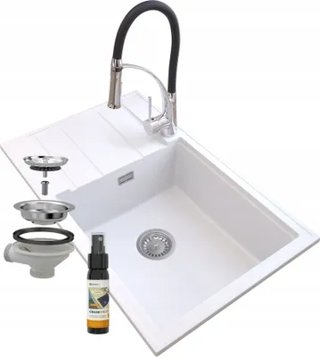 Produktbild von Granitan | Granitspüle LOUIS - 800 x 500 mm - Weiß - mit Abtropffläche und NEXO Armatur