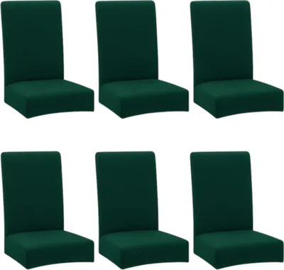 Six green chair covers arranged in two rows of three.