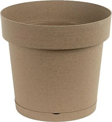 Image de Pot de fleurs en plastique avec soucoupe MELROSE GLAMOUR 18 cm, couleur plastique beige bois, aspect bois mat