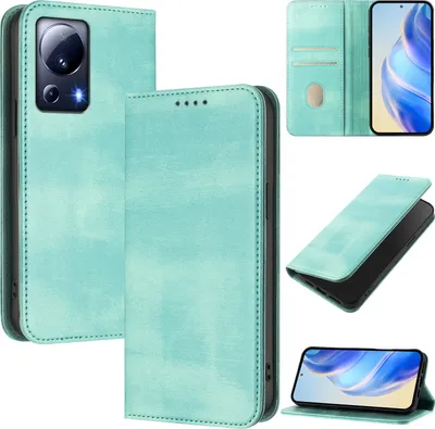 Image de Etui pour Xiaomi 13 Lite/Xiaomi Civi 2, étui en cuir vintage avec protection RFID, fentes pour cartes, support Turquoise