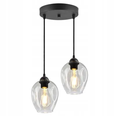 Zdjęcie produktu dla Luxolar Led lampa wisząca 2 płomienie szklany klosz przezroczysty E27 60W - lampa sufitowa do salonu, czarny metal