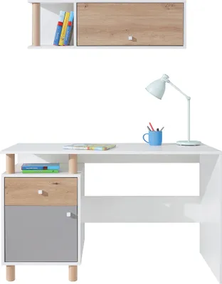 Produktbild von Jugendzimmer Schreibtisch Set 2-teilig FAIRFAX-133 in weiß mit Eiche und grau
