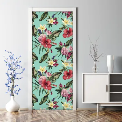 Produktbild von Dekorative Türtapete selbstklebend Klebefolie Türposter Türaufkleber Hawaiianische Blumen 85 x 200 cm
