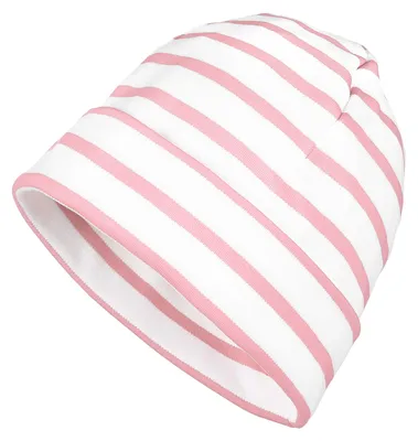 Produktbild von modAS Mütze Maritime Rollmütze Uni für Kinder und Erwachsene – Ringelmütze Baumwollmütze mit Streifen in Weiß / Rosa bis 46 cm Kopfumfang (Säugling)