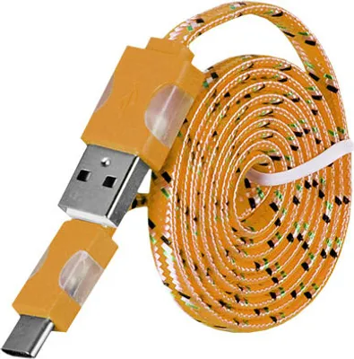 Obrázok produktu pre Nabíjací kábel USB typu C nylonový LED svetelný opletený rýchlonabíjací kábel s plochou páskou pre mobilný telefón, Samsung, Sony, HTC, Huawei, LG žltý