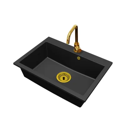 Produktbild von Küchen Granitspüle 1 Becken Elite 70 Armatur Siphon Gold