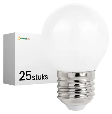 Productafbeelding van Spectrum LED Kogellamp P45 E27 Mat - 1W 90lm 2700K - Warmwit - Vervangt 10W - 25 stuks